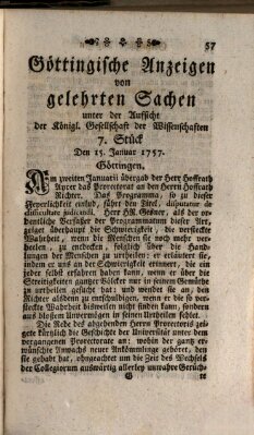 Göttingische Anzeigen von gelehrten Sachen (Göttingische Zeitungen von gelehrten Sachen) Samstag 15. Januar 1757