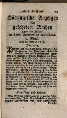 Göttingische Anzeigen von gelehrten Sachen (Göttingische Zeitungen von gelehrten Sachen) Donnerstag 20. Januar 1757