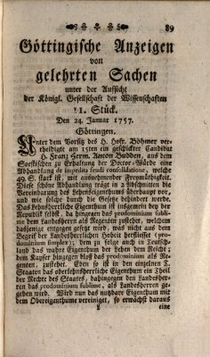 Göttingische Anzeigen von gelehrten Sachen (Göttingische Zeitungen von gelehrten Sachen) Montag 24. Januar 1757