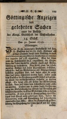 Göttingische Anzeigen von gelehrten Sachen (Göttingische Zeitungen von gelehrten Sachen) Montag 31. Januar 1757