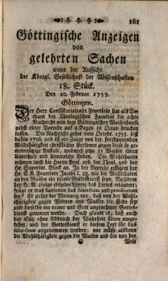 Göttingische Anzeigen von gelehrten Sachen (Göttingische Zeitungen von gelehrten Sachen) Donnerstag 10. Februar 1757