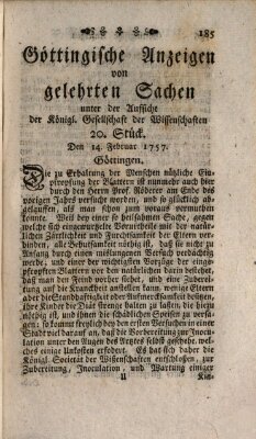 Göttingische Anzeigen von gelehrten Sachen (Göttingische Zeitungen von gelehrten Sachen) Montag 14. Februar 1757