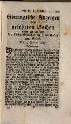 Göttingische Anzeigen von gelehrten Sachen (Göttingische Zeitungen von gelehrten Sachen) Samstag 19. Februar 1757