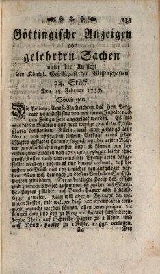 Göttingische Anzeigen von gelehrten Sachen (Göttingische Zeitungen von gelehrten Sachen) Donnerstag 24. Februar 1757