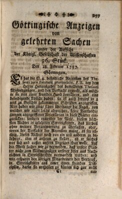 Göttingische Anzeigen von gelehrten Sachen (Göttingische Zeitungen von gelehrten Sachen) Montag 28. Februar 1757