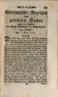 Göttingische Anzeigen von gelehrten Sachen (Göttingische Zeitungen von gelehrten Sachen) Montag 7. März 1757