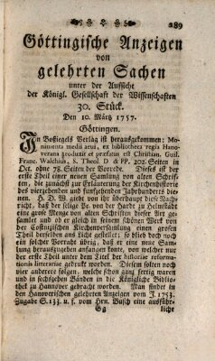 Göttingische Anzeigen von gelehrten Sachen (Göttingische Zeitungen von gelehrten Sachen) Donnerstag 10. März 1757