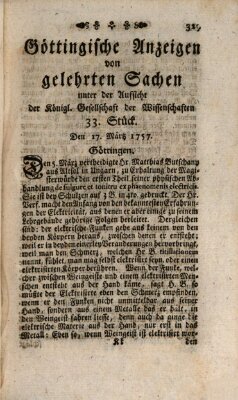 Göttingische Anzeigen von gelehrten Sachen (Göttingische Zeitungen von gelehrten Sachen) Donnerstag 17. März 1757