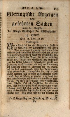 Göttingische Anzeigen von gelehrten Sachen (Göttingische Zeitungen von gelehrten Sachen) Montag 11. April 1757