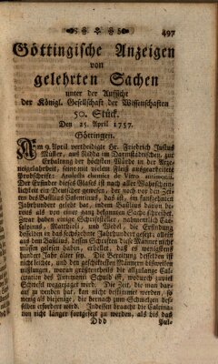 Göttingische Anzeigen von gelehrten Sachen (Göttingische Zeitungen von gelehrten Sachen) Montag 25. April 1757