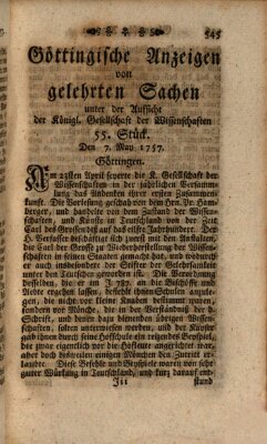 Göttingische Anzeigen von gelehrten Sachen (Göttingische Zeitungen von gelehrten Sachen) Samstag 7. Mai 1757