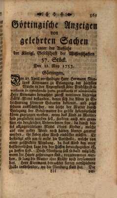 Göttingische Anzeigen von gelehrten Sachen (Göttingische Zeitungen von gelehrten Sachen) Donnerstag 12. Mai 1757