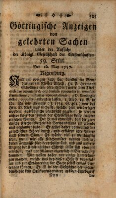 Göttingische Anzeigen von gelehrten Sachen (Göttingische Zeitungen von gelehrten Sachen) Montag 16. Mai 1757