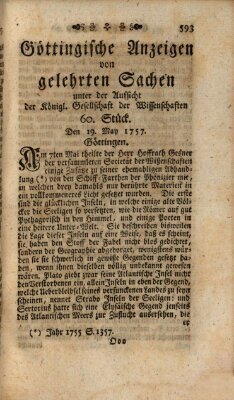 Göttingische Anzeigen von gelehrten Sachen (Göttingische Zeitungen von gelehrten Sachen) Donnerstag 19. Mai 1757