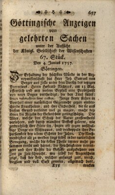 Göttingische Anzeigen von gelehrten Sachen (Göttingische Zeitungen von gelehrten Sachen) Samstag 4. Juni 1757