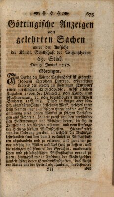 Göttingische Anzeigen von gelehrten Sachen (Göttingische Zeitungen von gelehrten Sachen) Donnerstag 9. Juni 1757