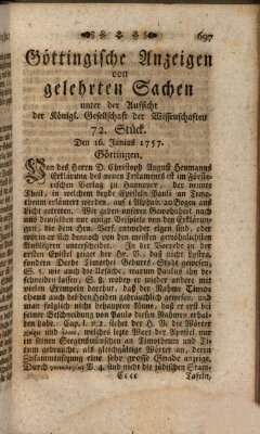 Göttingische Anzeigen von gelehrten Sachen (Göttingische Zeitungen von gelehrten Sachen) Donnerstag 16. Juni 1757