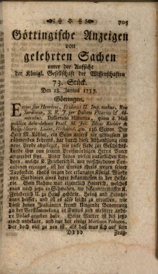 Göttingische Anzeigen von gelehrten Sachen (Göttingische Zeitungen von gelehrten Sachen) Samstag 18. Juni 1757