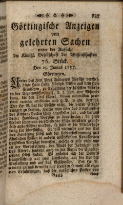 Göttingische Anzeigen von gelehrten Sachen (Göttingische Zeitungen von gelehrten Sachen) Samstag 25. Juni 1757