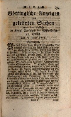 Göttingische Anzeigen von gelehrten Sachen (Göttingische Zeitungen von gelehrten Sachen) Samstag 9. Juli 1757