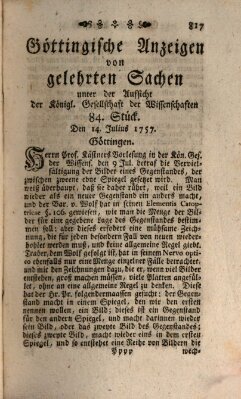 Göttingische Anzeigen von gelehrten Sachen (Göttingische Zeitungen von gelehrten Sachen) Donnerstag 14. Juli 1757