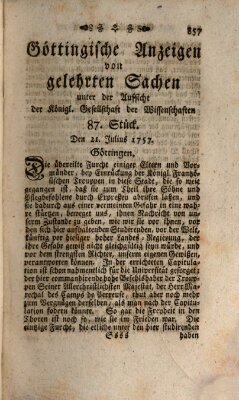 Göttingische Anzeigen von gelehrten Sachen (Göttingische Zeitungen von gelehrten Sachen) Donnerstag 21. Juli 1757