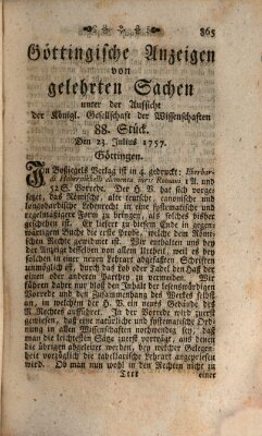 Göttingische Anzeigen von gelehrten Sachen (Göttingische Zeitungen von gelehrten Sachen) Samstag 23. Juli 1757