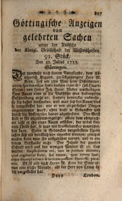 Göttingische Anzeigen von gelehrten Sachen (Göttingische Zeitungen von gelehrten Sachen) Samstag 30. Juli 1757