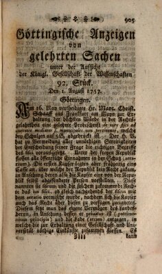 Göttingische Anzeigen von gelehrten Sachen (Göttingische Zeitungen von gelehrten Sachen) Montag 1. August 1757