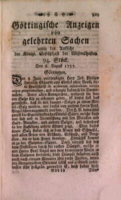 Göttingische Anzeigen von gelehrten Sachen (Göttingische Zeitungen von gelehrten Sachen) Samstag 6. August 1757