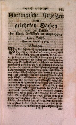 Göttingische Anzeigen von gelehrten Sachen (Göttingische Zeitungen von gelehrten Sachen) Donnerstag 25. August 1757