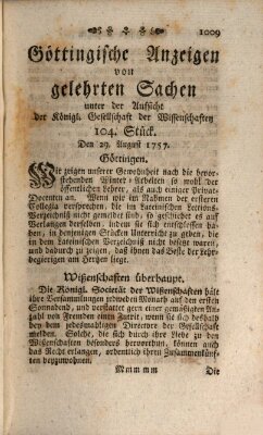 Göttingische Anzeigen von gelehrten Sachen (Göttingische Zeitungen von gelehrten Sachen) Montag 29. August 1757