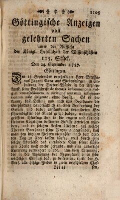 Göttingische Anzeigen von gelehrten Sachen (Göttingische Zeitungen von gelehrten Sachen) Samstag 24. September 1757