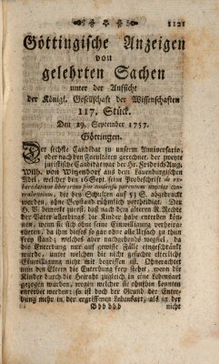 Göttingische Anzeigen von gelehrten Sachen (Göttingische Zeitungen von gelehrten Sachen) Donnerstag 29. September 1757