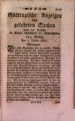 Göttingische Anzeigen von gelehrten Sachen (Göttingische Zeitungen von gelehrten Sachen) Montag 3. Oktober 1757