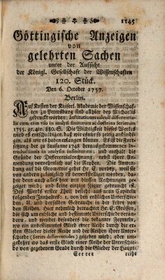 Göttingische Anzeigen von gelehrten Sachen (Göttingische Zeitungen von gelehrten Sachen) Donnerstag 6. Oktober 1757