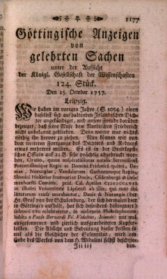 Göttingische Anzeigen von gelehrten Sachen (Göttingische Zeitungen von gelehrten Sachen) Samstag 15. Oktober 1757