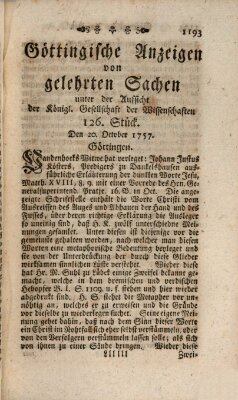 Göttingische Anzeigen von gelehrten Sachen (Göttingische Zeitungen von gelehrten Sachen) Donnerstag 20. Oktober 1757