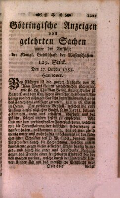 Göttingische Anzeigen von gelehrten Sachen (Göttingische Zeitungen von gelehrten Sachen) Donnerstag 27. Oktober 1757