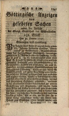 Göttingische Anzeigen von gelehrten Sachen (Göttingische Zeitungen von gelehrten Sachen) Montag 31. Oktober 1757