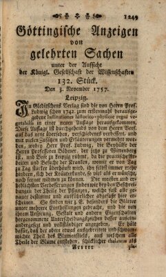 Göttingische Anzeigen von gelehrten Sachen (Göttingische Zeitungen von gelehrten Sachen) Donnerstag 3. November 1757