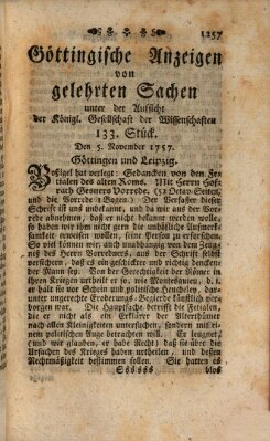 Göttingische Anzeigen von gelehrten Sachen (Göttingische Zeitungen von gelehrten Sachen) Samstag 5. November 1757