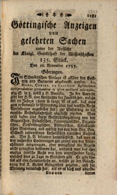 Göttingische Anzeigen von gelehrten Sachen (Göttingische Zeitungen von gelehrten Sachen) Donnerstag 10. November 1757