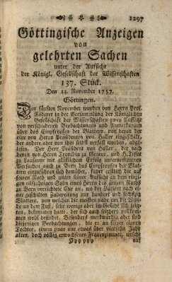 Göttingische Anzeigen von gelehrten Sachen (Göttingische Zeitungen von gelehrten Sachen) Montag 14. November 1757