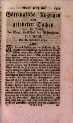 Göttingische Anzeigen von gelehrten Sachen (Göttingische Zeitungen von gelehrten Sachen) Samstag 26. November 1757