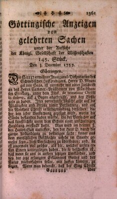 Göttingische Anzeigen von gelehrten Sachen (Göttingische Zeitungen von gelehrten Sachen) Samstag 3. Dezember 1757