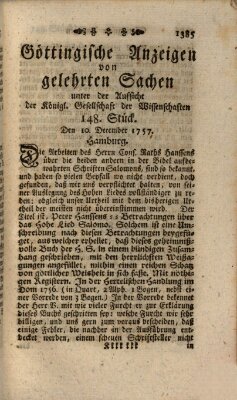 Göttingische Anzeigen von gelehrten Sachen (Göttingische Zeitungen von gelehrten Sachen) Samstag 10. Dezember 1757