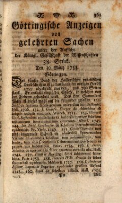 Göttingische Anzeigen von gelehrten Sachen (Göttingische Zeitungen von gelehrten Sachen) Donnerstag 30. März 1758