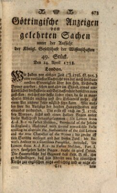 Göttingische Anzeigen von gelehrten Sachen (Göttingische Zeitungen von gelehrten Sachen) Montag 24. April 1758