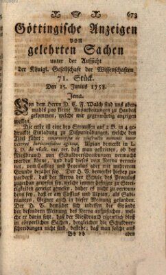 Göttingische Anzeigen von gelehrten Sachen (Göttingische Zeitungen von gelehrten Sachen) Donnerstag 15. Juni 1758